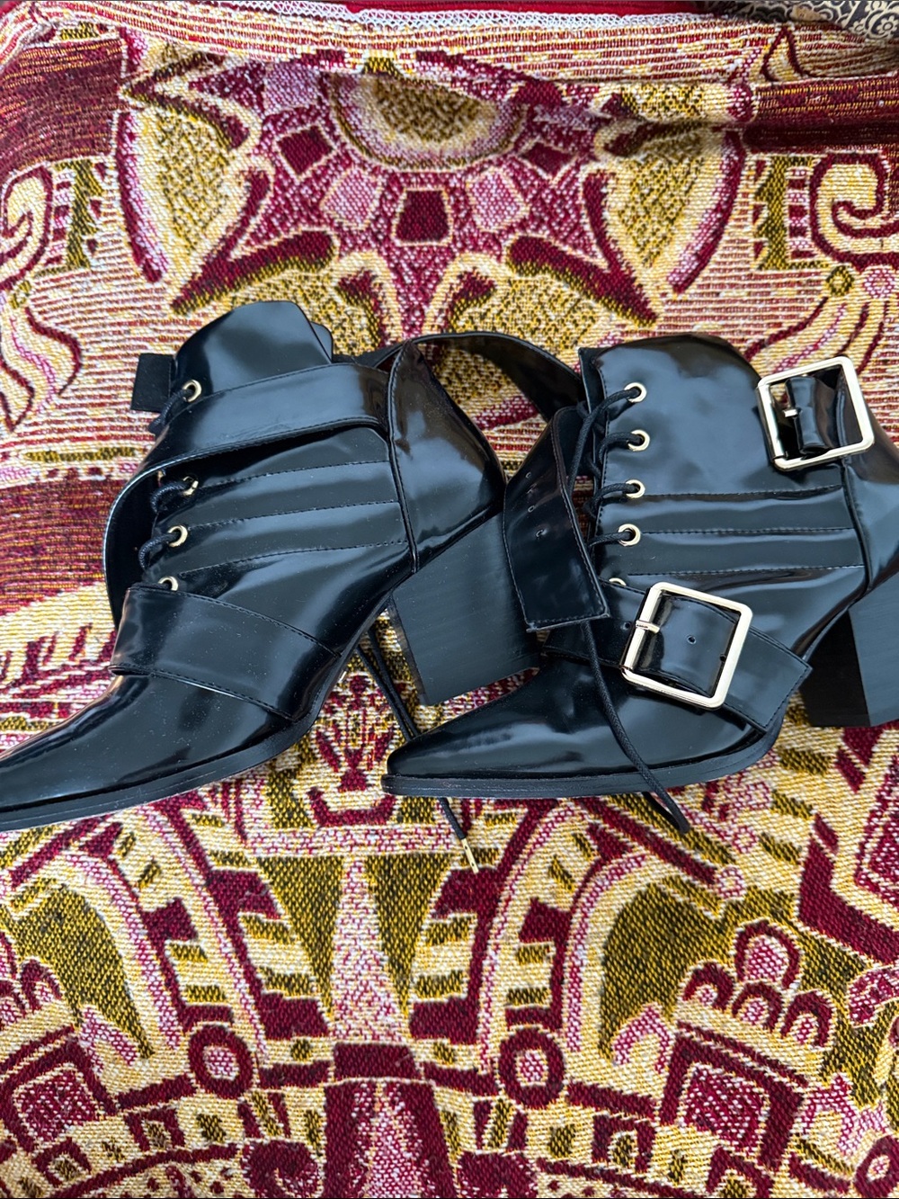 RAYE Black Patent Leather Buckle Lace-Up Ankle Boots